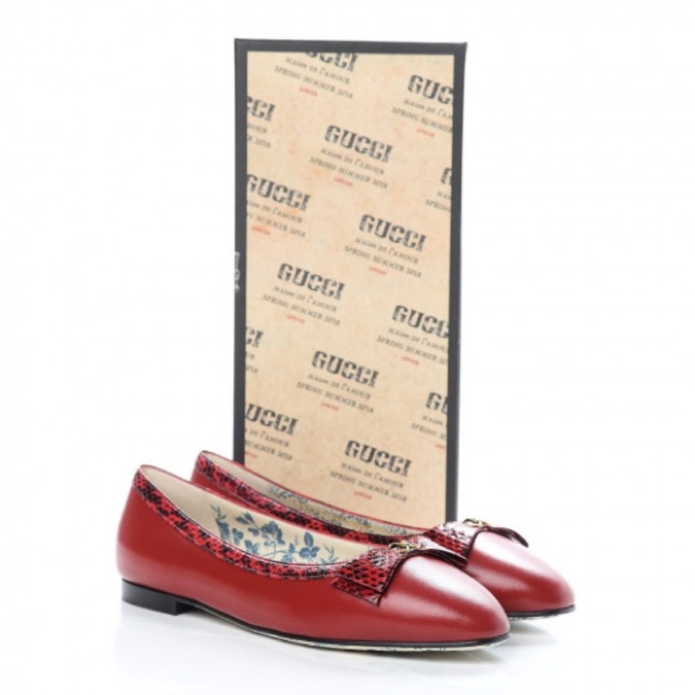 GUCCI Red Snakeskin Trim Ballet Flats Size 38, 39